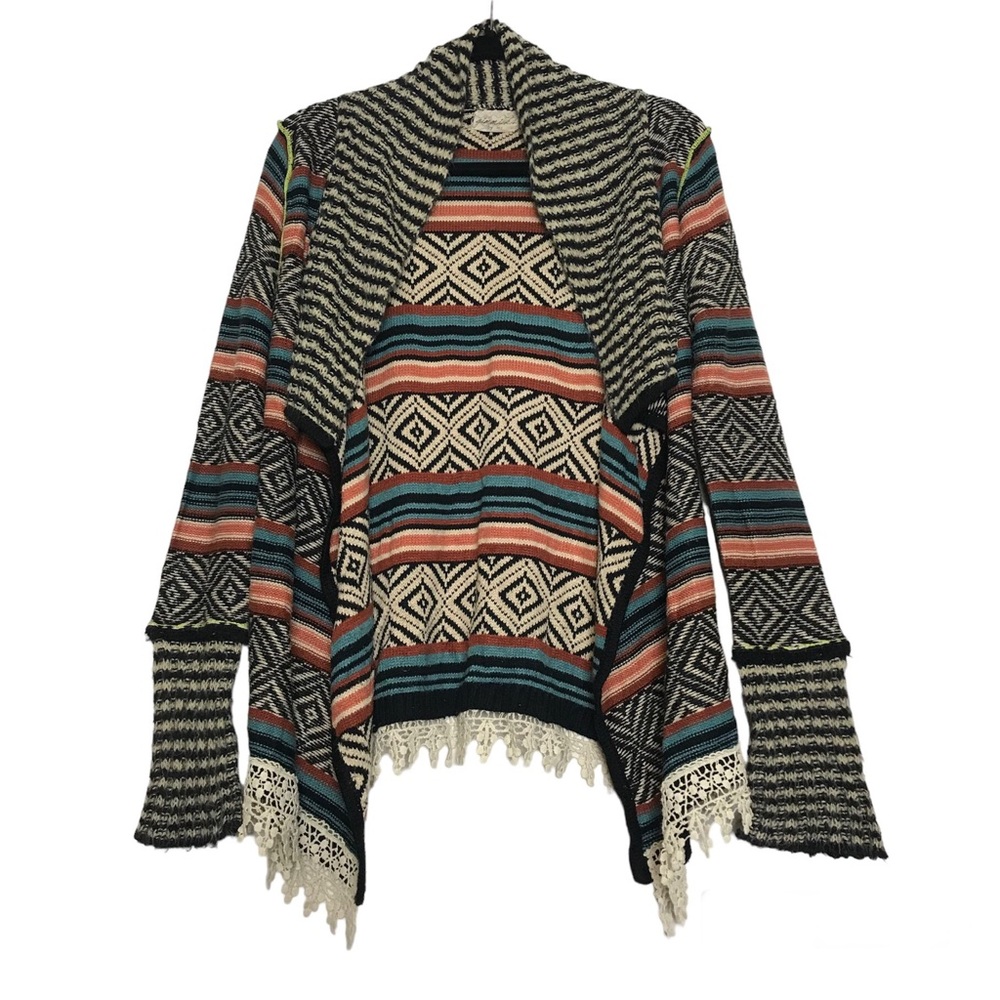 Gimmicks by BKE Mixed Print Southwestern Open Front Cardigan Womens Size M Boho